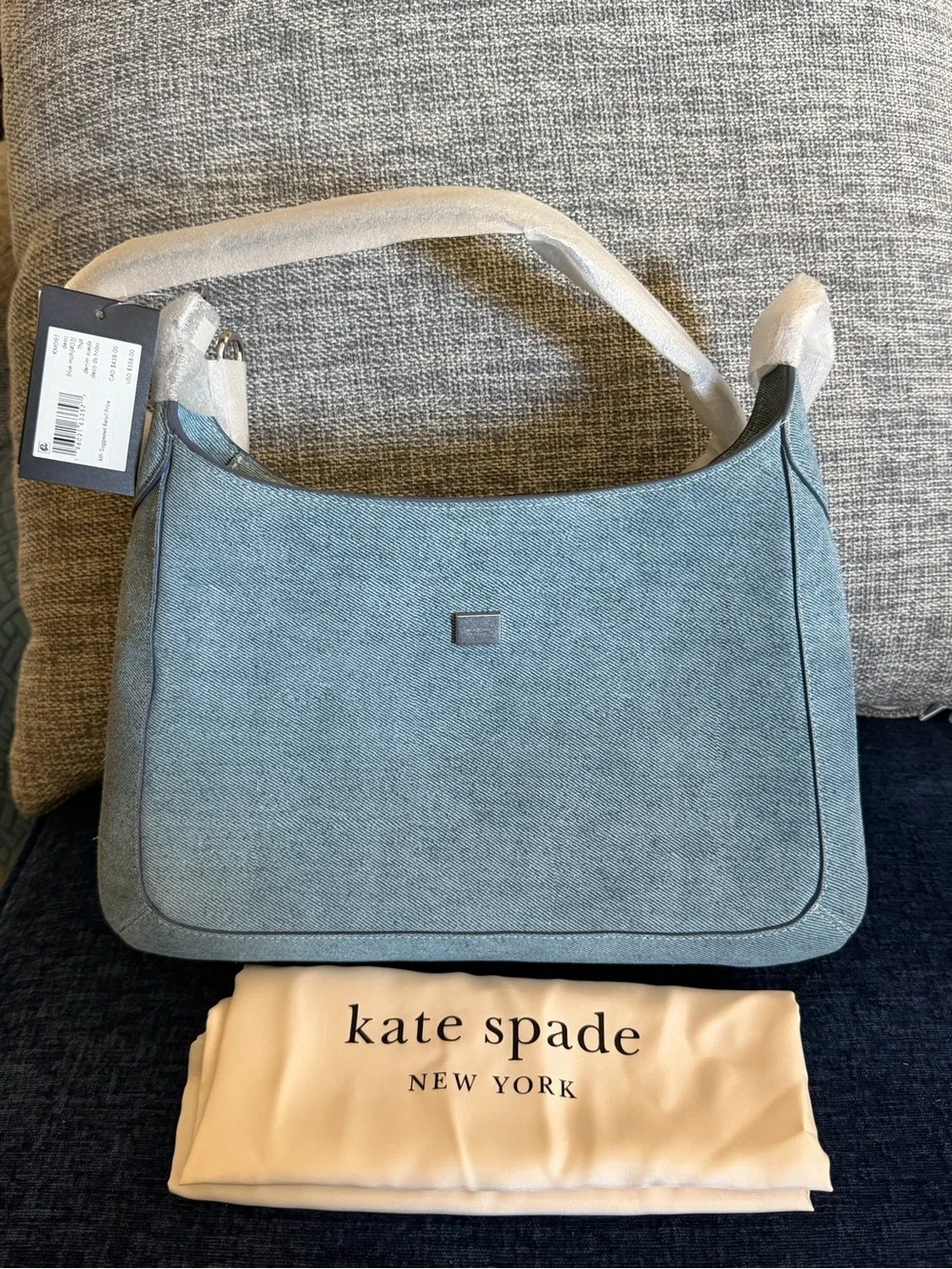 Kate Spade New York Deco Denim Suede Hobo Crossbody NWT